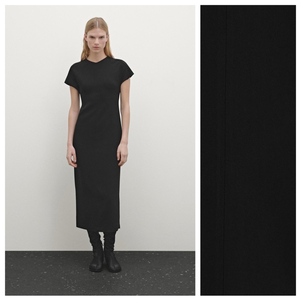NWT. Massimo Dutti Black Viscose Blend Crepe Midi Dress. Size 8.